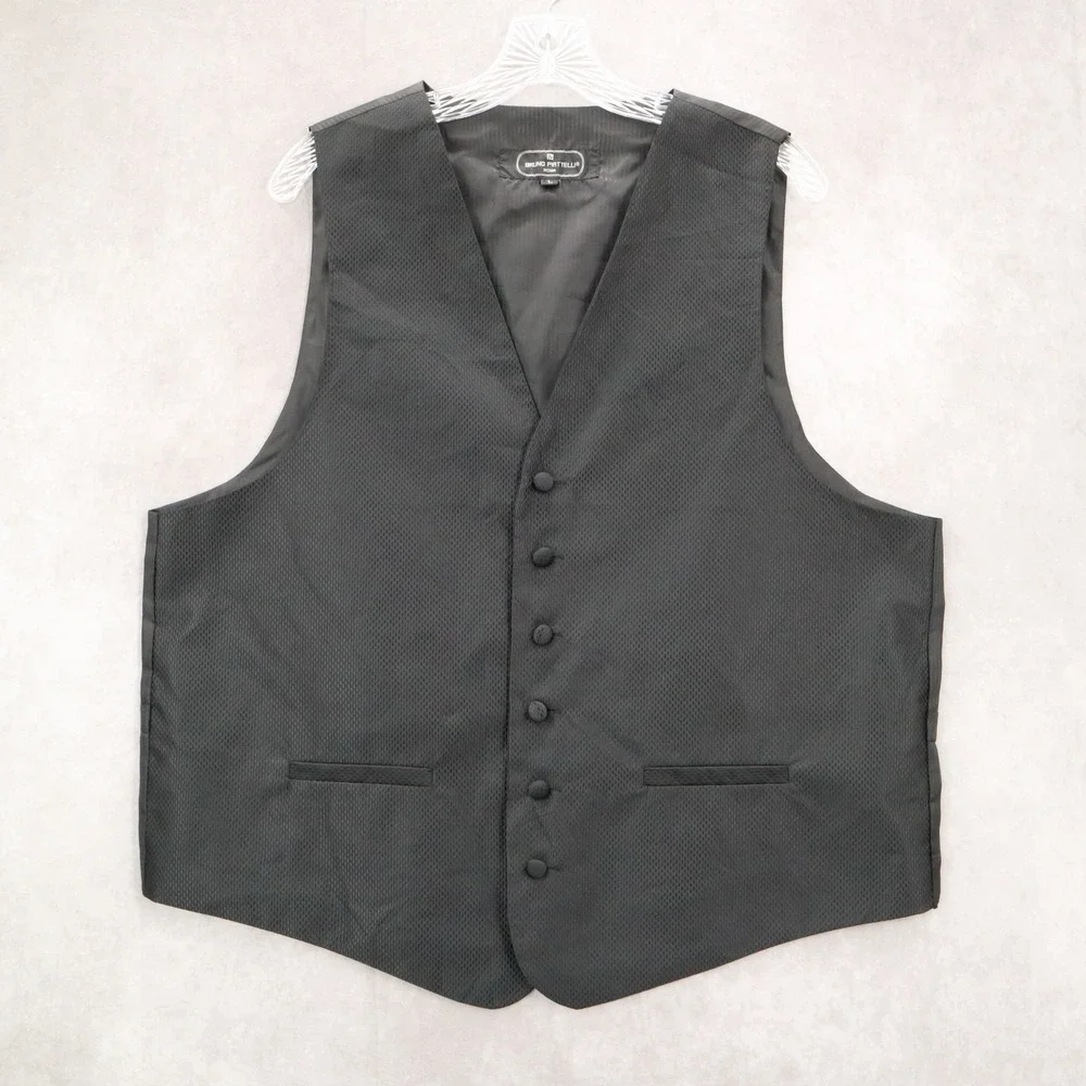 Bruno‎ Piattelli Black Checker 6 Button Waistcoat Tuxedo Formal Suit Vest 46R L